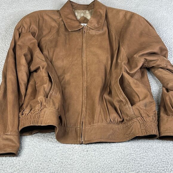Remy Bomber Leather Jacket Mens 42 Tan Brown Suede Full Zip Lined USA Vintage - Picture 1 of 16